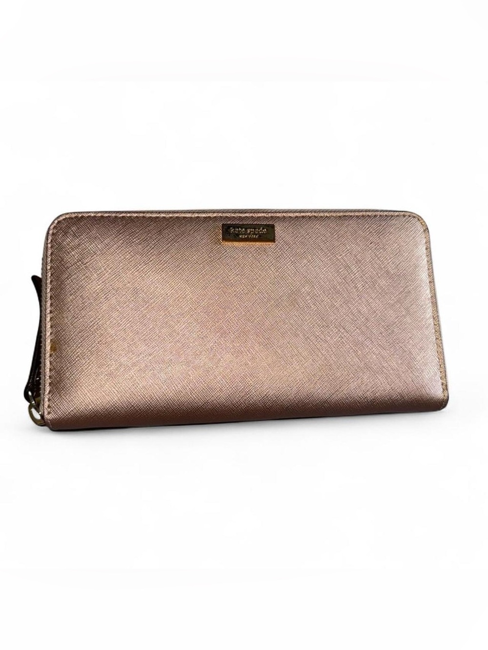 kate spade Metallic Rose Gold Saffiano Zip Wallet